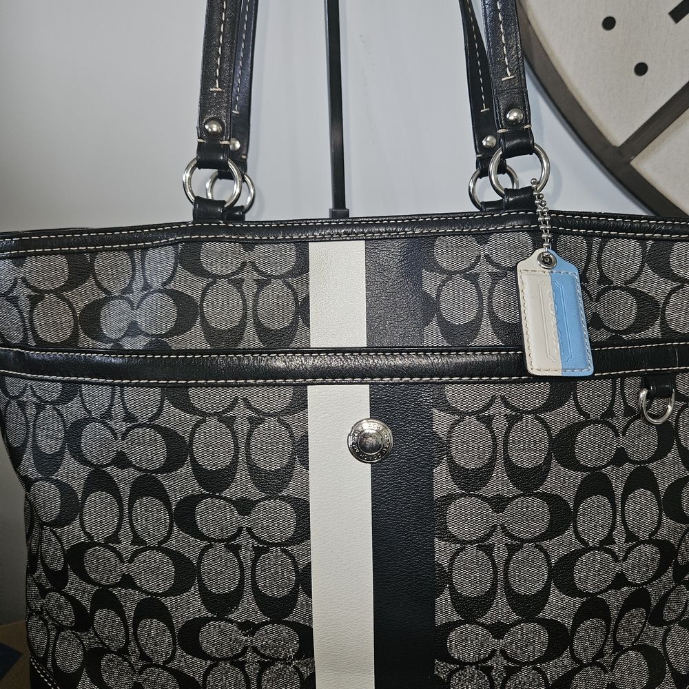 Coach Black Signature Stripe Tote Bag